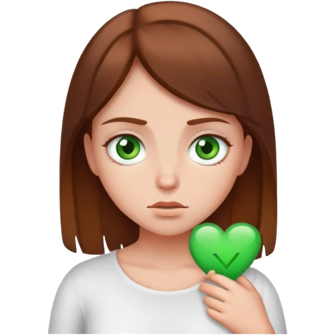 Girl with tummy ache brown hair green eyes emoji