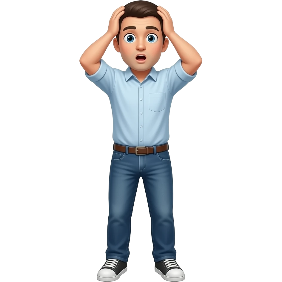 Man surprised with his hands on his head, full body emoji