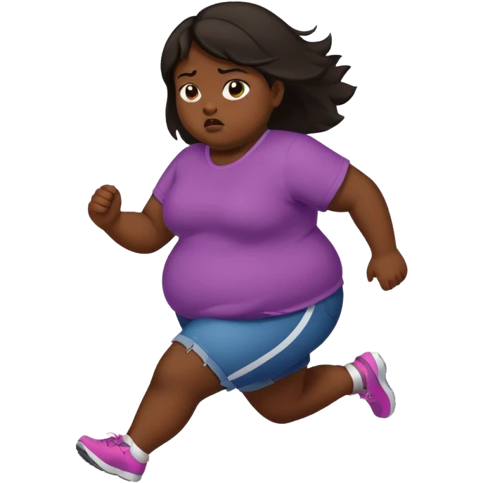 Sad fat girl running dark hair emoji