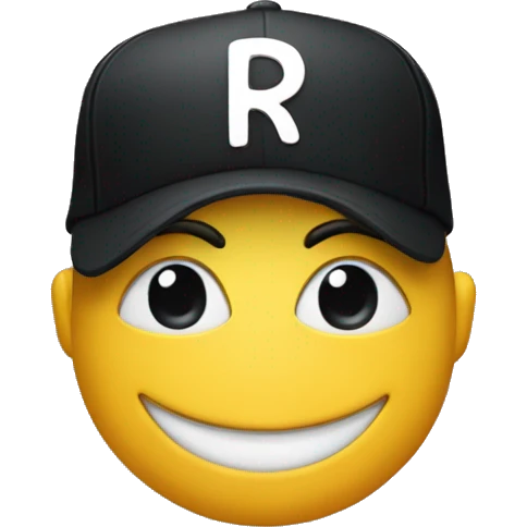 Emoji face with a black cap with an R in gothiques lettre on it emoji