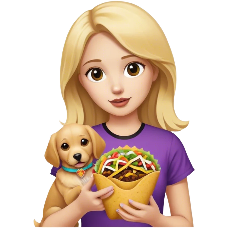 blonde girl with golden retriever holding taco bell emoji