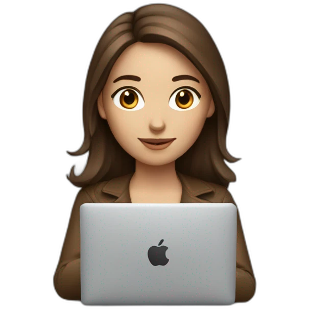 Beautiful programmer girl with brown hair working with MacBook emoji