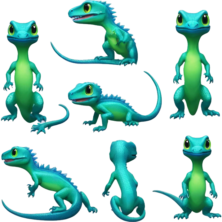 Cyan Shiny Glossy Lizard-Reptile-Raptor-Fakémon with dark-blue patterns and light-green belly Full Body emoji