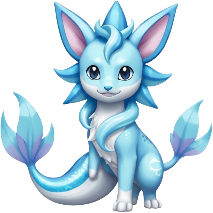 Magical pastel sparkly shiny glittery Suicune-Vaporeon-Primarina-Amaura-Pokémon-Fakémon-fusion, full body emoji