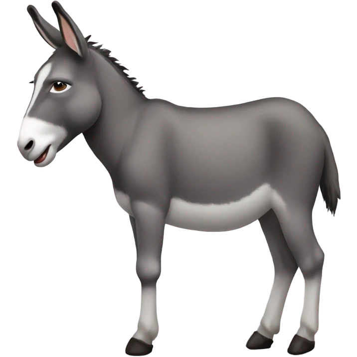 Full body miniature donkey with a happy face looking at me emoji