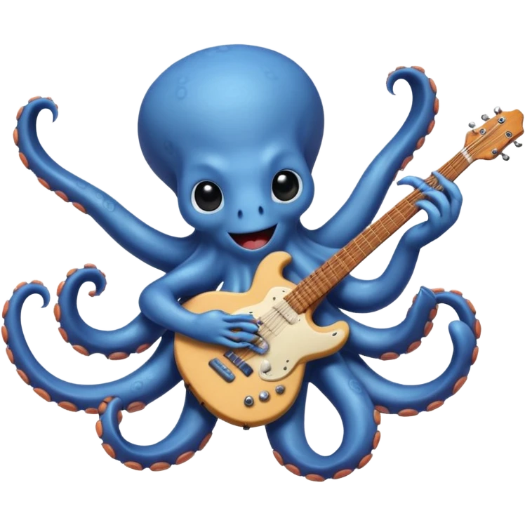 happy octopus with multiple arms playing guitar emoji