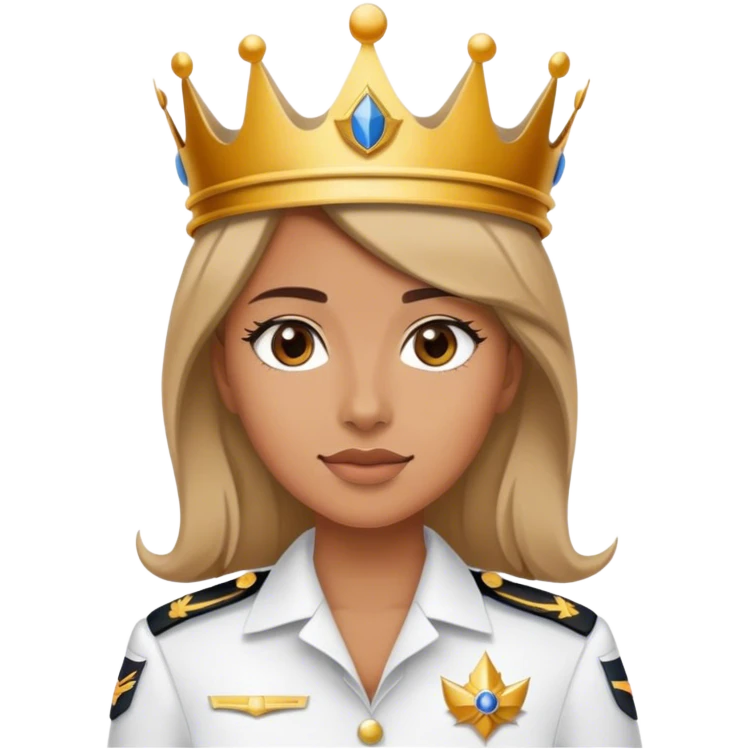 young woman wearing a captains uniform and a crown emoji