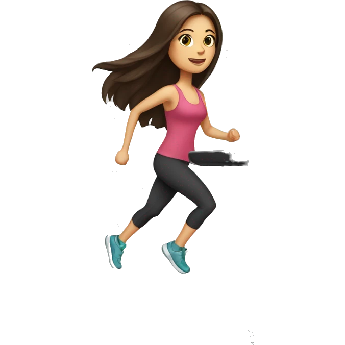brunette woman with long hair doing treadmill emoji