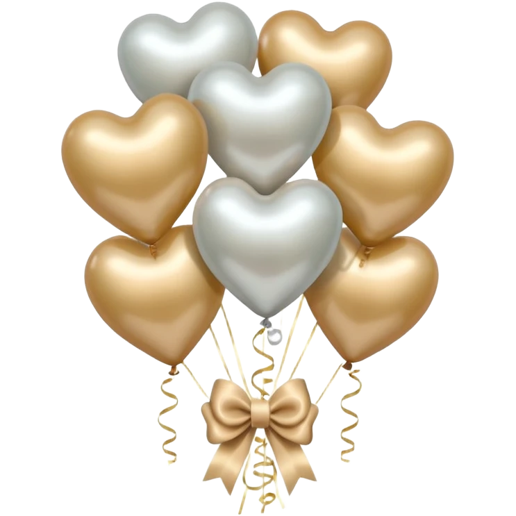 pearl-colored bow and 6 beige  metallic aesthetic heart-shaped balloons emoji