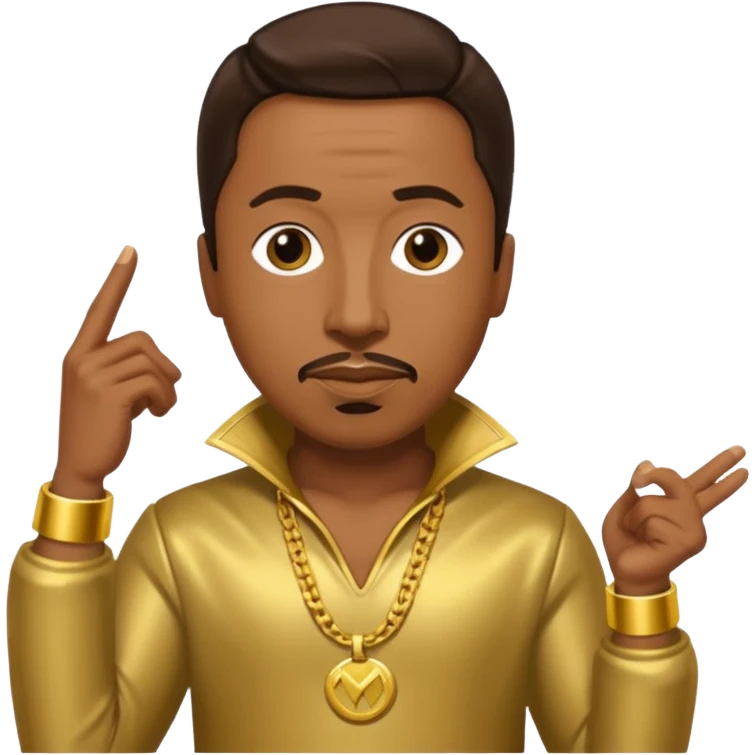 MC Hammer with dark brown hair, gold outfit emoji