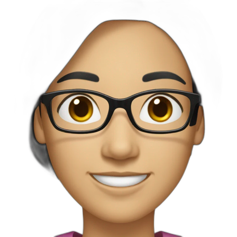 a woman wearing glasses with shoulder-length black hair, white skin, narrow eyes, was smiling emoji