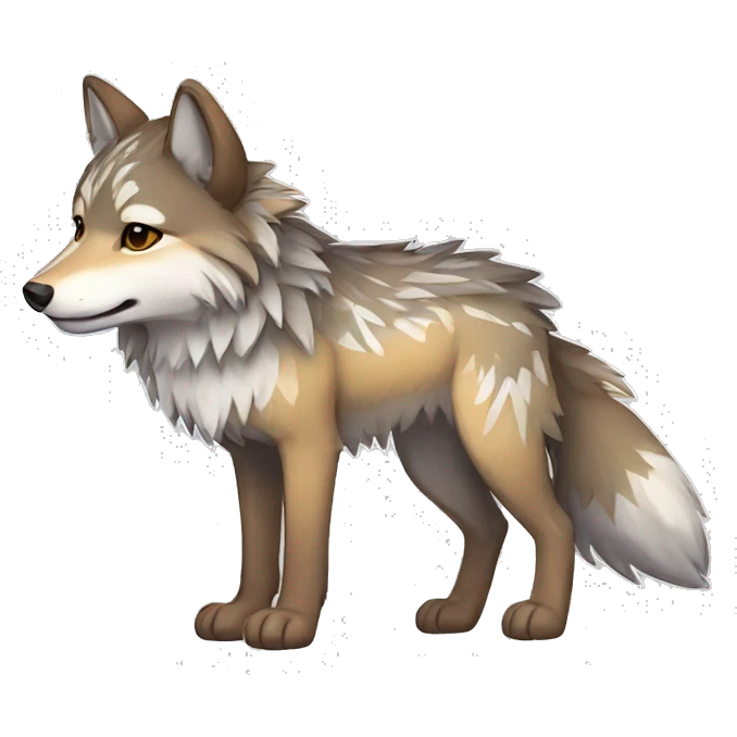 Fluffy Shy Colorful Chibi Spiritual Coywolf With Shiny Tribal Markings Full Body emoji