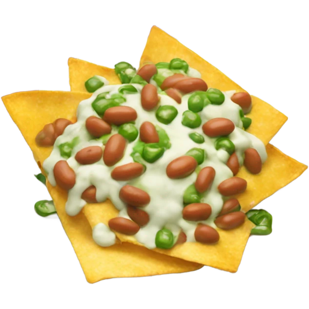 Nachos with queso blanco, beans, and green sauce  emoji