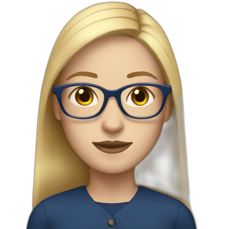 Pale woman with straight long blonde hair and navy blue glasses emoji