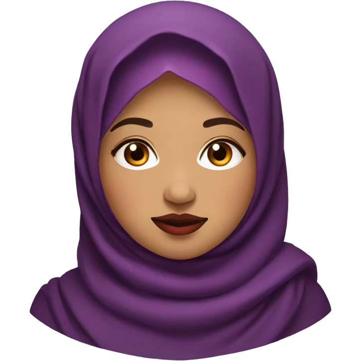 Young Bangladeshi plus-size woman with wide round face and purple hijab and bright red lipstick emoji