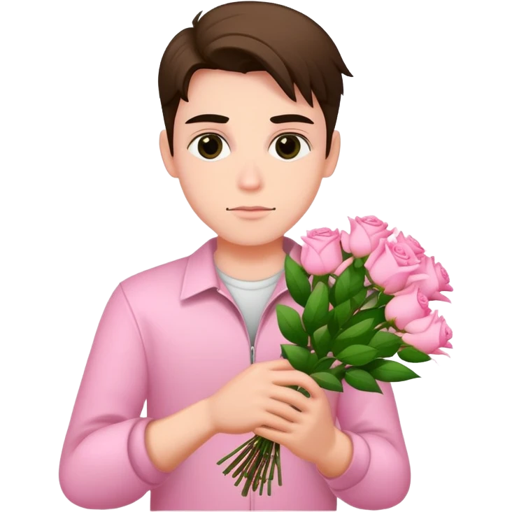 A cool bad boy with fair skin holding a bouquet of pink jasmine roses emoji