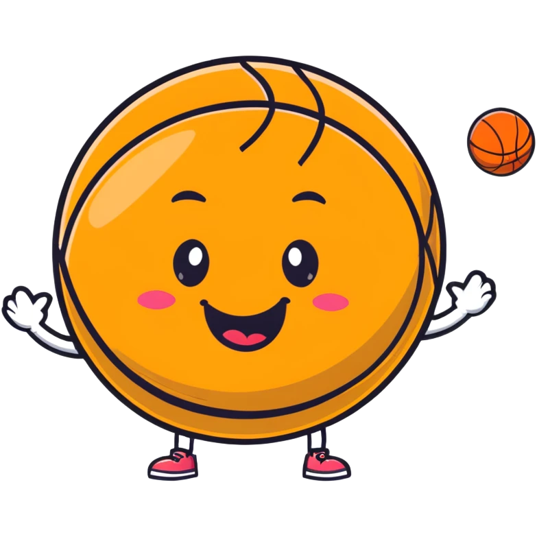 An adorable cartoon basketball with a happy face and rosy cheeks emoji