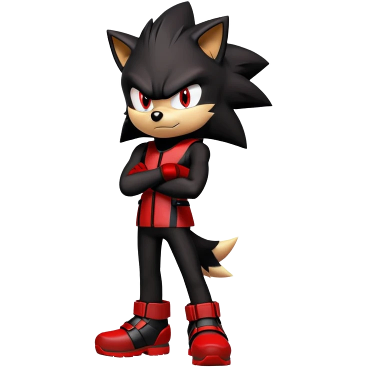 Angry Shadow the Hedgehog with black fur, red stripes, hover shoes, and arms crossed emoji
