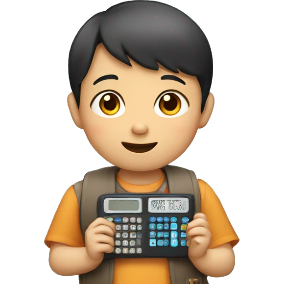 Asian child holding calculator emoji