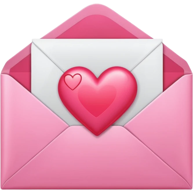envelope with a heart sticking out of it in y2k style, the heart is bright reddish pink and glossy emoji