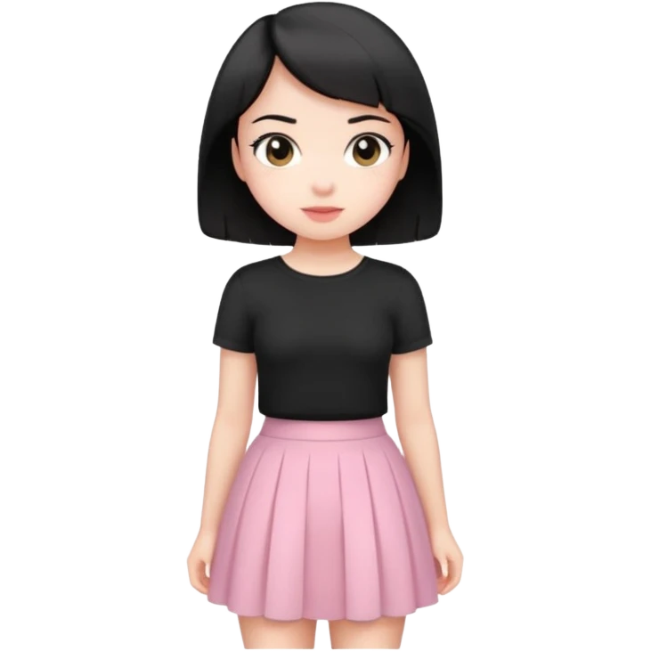 cute girl with short black hair, wearing black and light pink clothes emoji