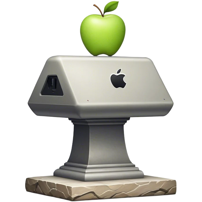 An Apple 2 computer sitting on a stone pedestal with a spotlight on it emoji
