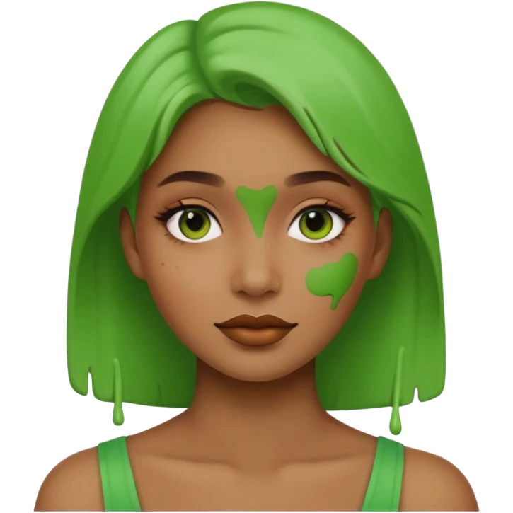 woman with green paint on her face, apple style emoji emoji