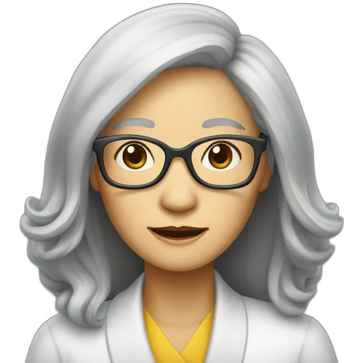 Chinese senior lady with long hair wear glasses emoji