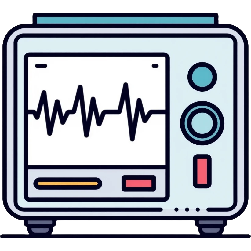 Medical EKG machine with heart rhythm display emoji