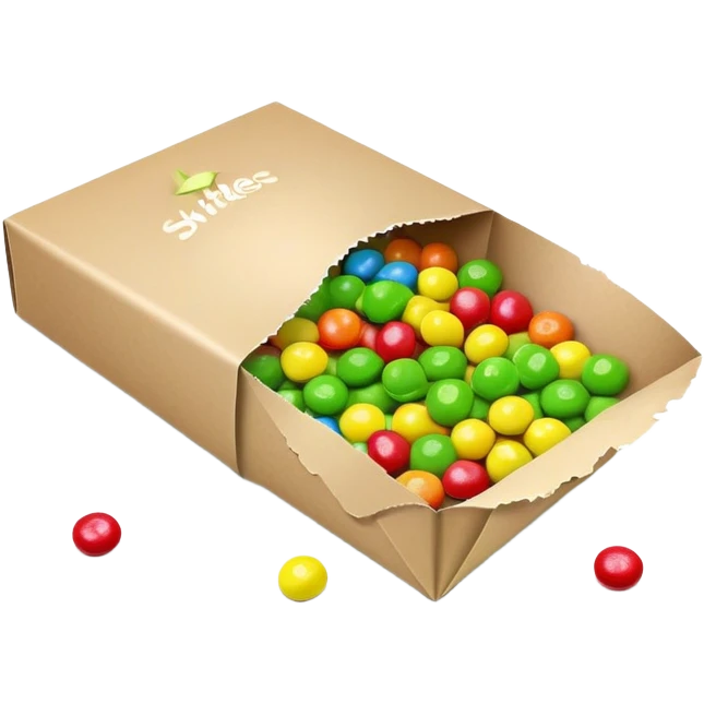 Torn open Skittles package with green candies visible inside, minimalist style with simple rainbow colors. emoji