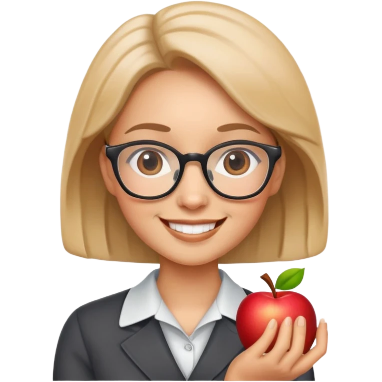 Cute smiling teacher with glasses and apple emoji