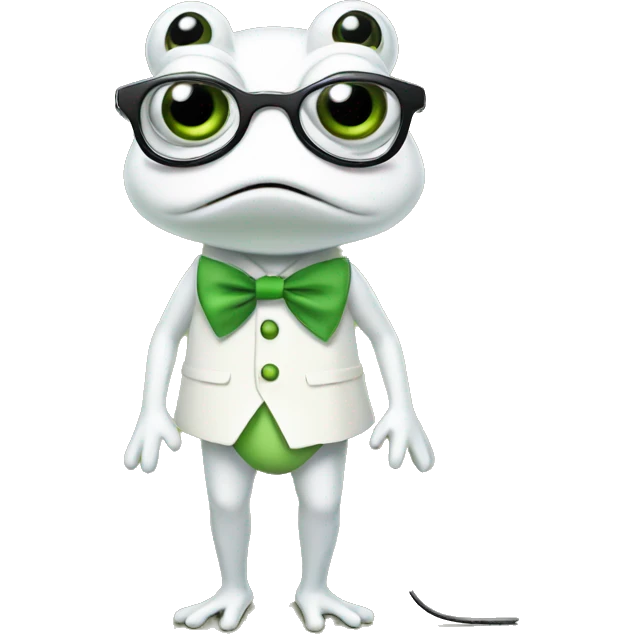 Frog with a dress, glasses, white bow, microphone emoji