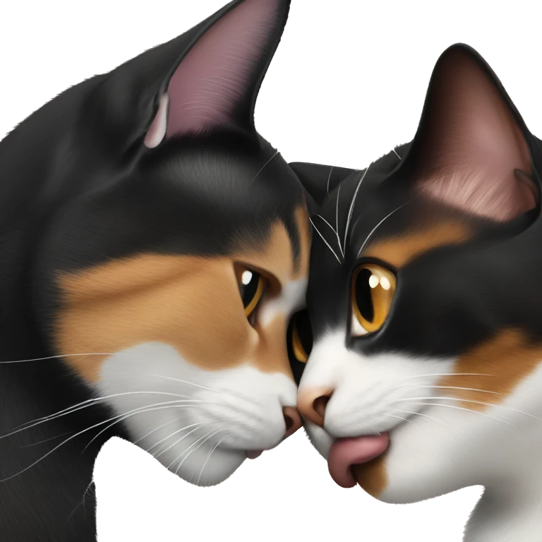 black cat kissing calico cat emoji