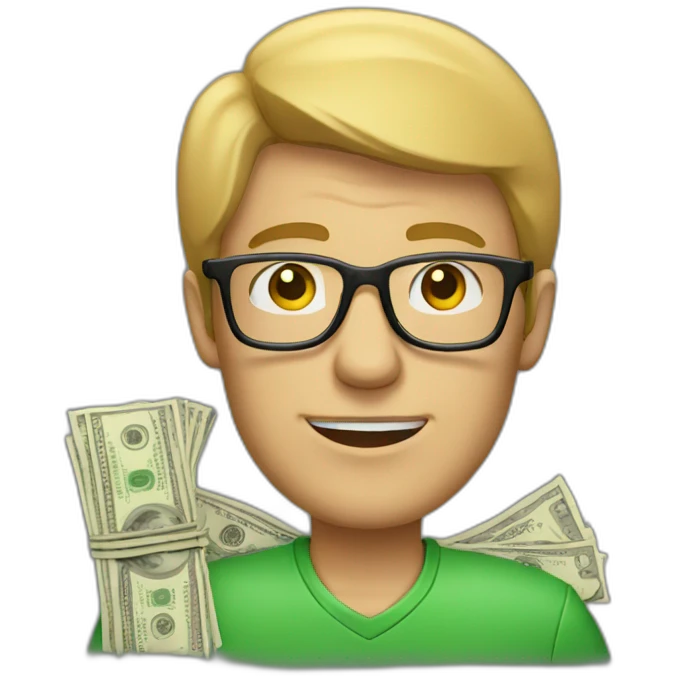 guy with glasses with a lot of cash emoji