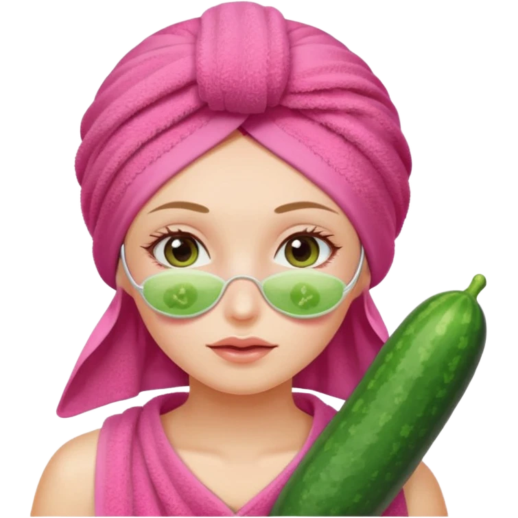 Girl with cucumbers on her eyes and a pink towel on her head emoji