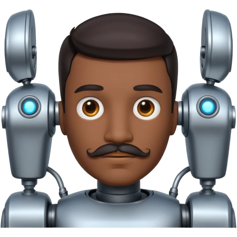 male robot with dark hair with mustache emoji