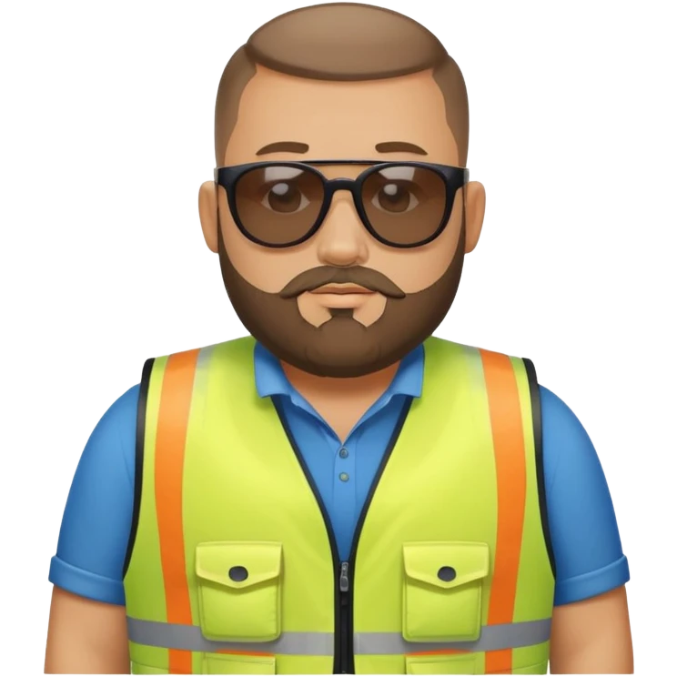 Man with beard a little chubby, Handsome with visibility vest and sunglasses. buzzcut   emoji