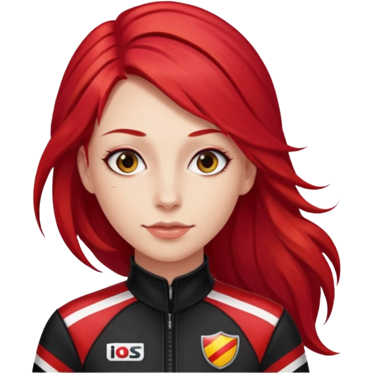 red long hair woman with black racing outfit with red strips emoji
