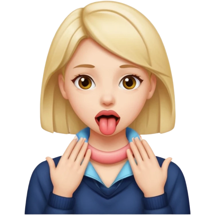 Girl with both hands around her neck sticking tounge out emoji