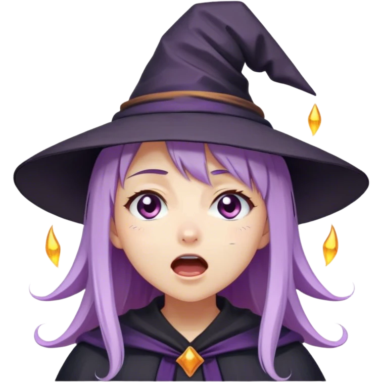 cute anime girl with lilac hair in a witch hat cries and screams loudly with her eyes closed emoji