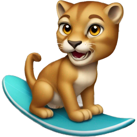 Cougar riding a chess board like a surf board emoji