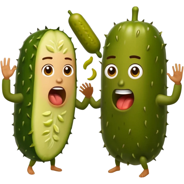 Couple fighting over a pickle emoji