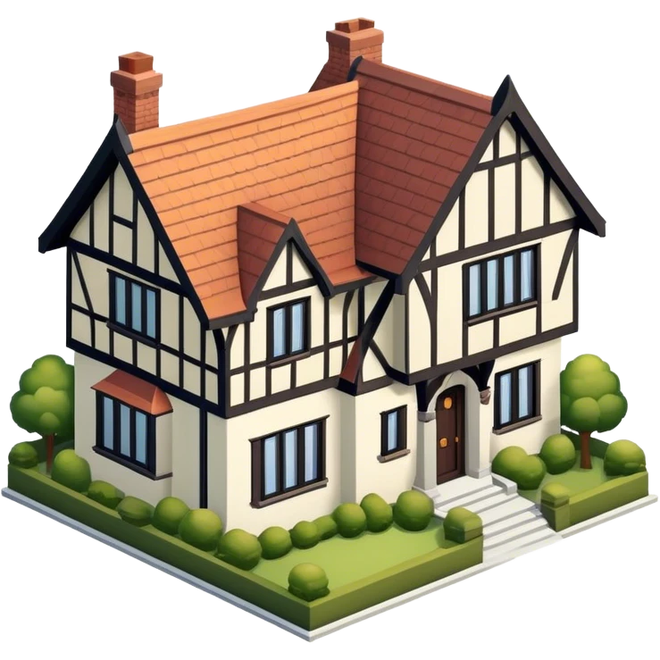 tudor-style suburban house isometric exterior view emoji