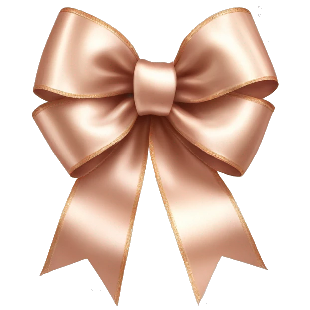 Realistic isolated rose gold shiny silk ribbon bow with edges of the bow lined with white fur. emoji