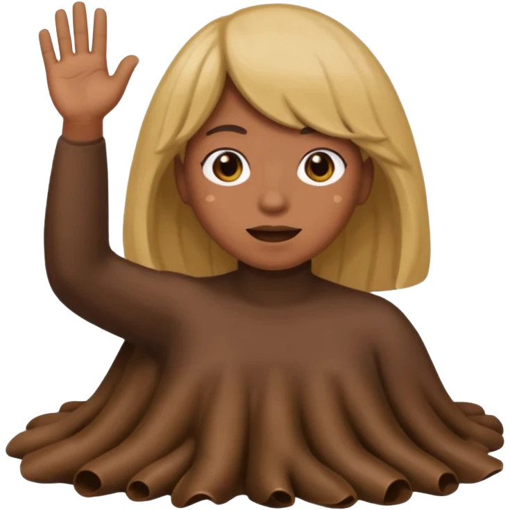 poop wearing a wig and waving hi while pooping emoji