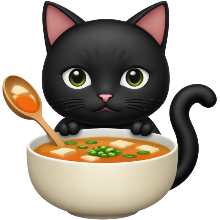 Black cat holding miso soup emoji