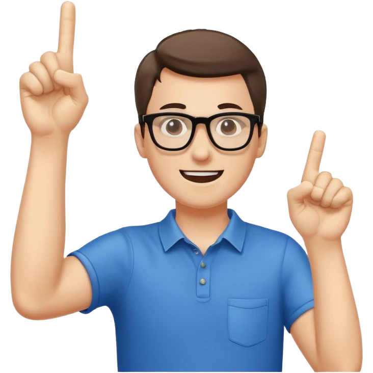 A slim man with glasses, pumping the foam finger in the air with bright enthusiasm. emoji