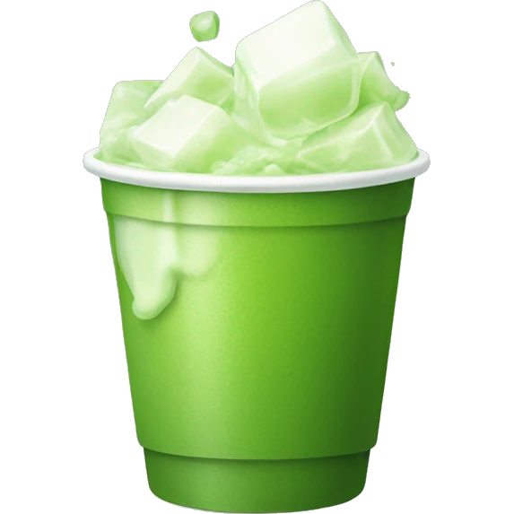 A plastic cup of green matcha with ice cubes and a creamy look. emoji