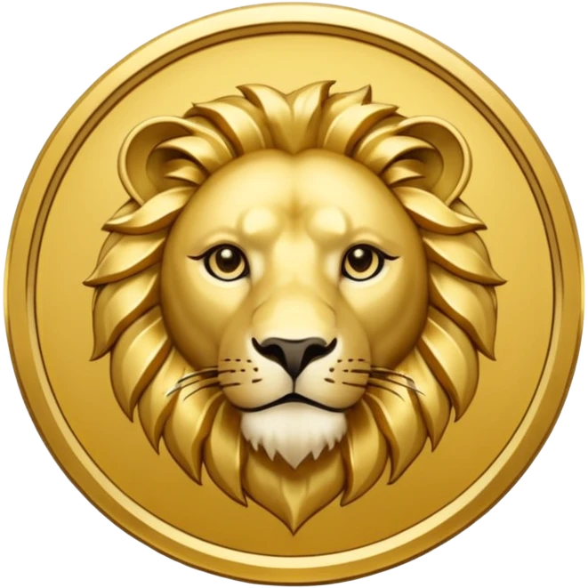 Fais un emoji de pièce d'or ronde avec l'inscription "F" dessus et un lion très détaillé gravé sur la pièce. Le F et le lion doivent être très lisible ainsi que les détails autour de la pièce. Monnaie Fcoins emoji