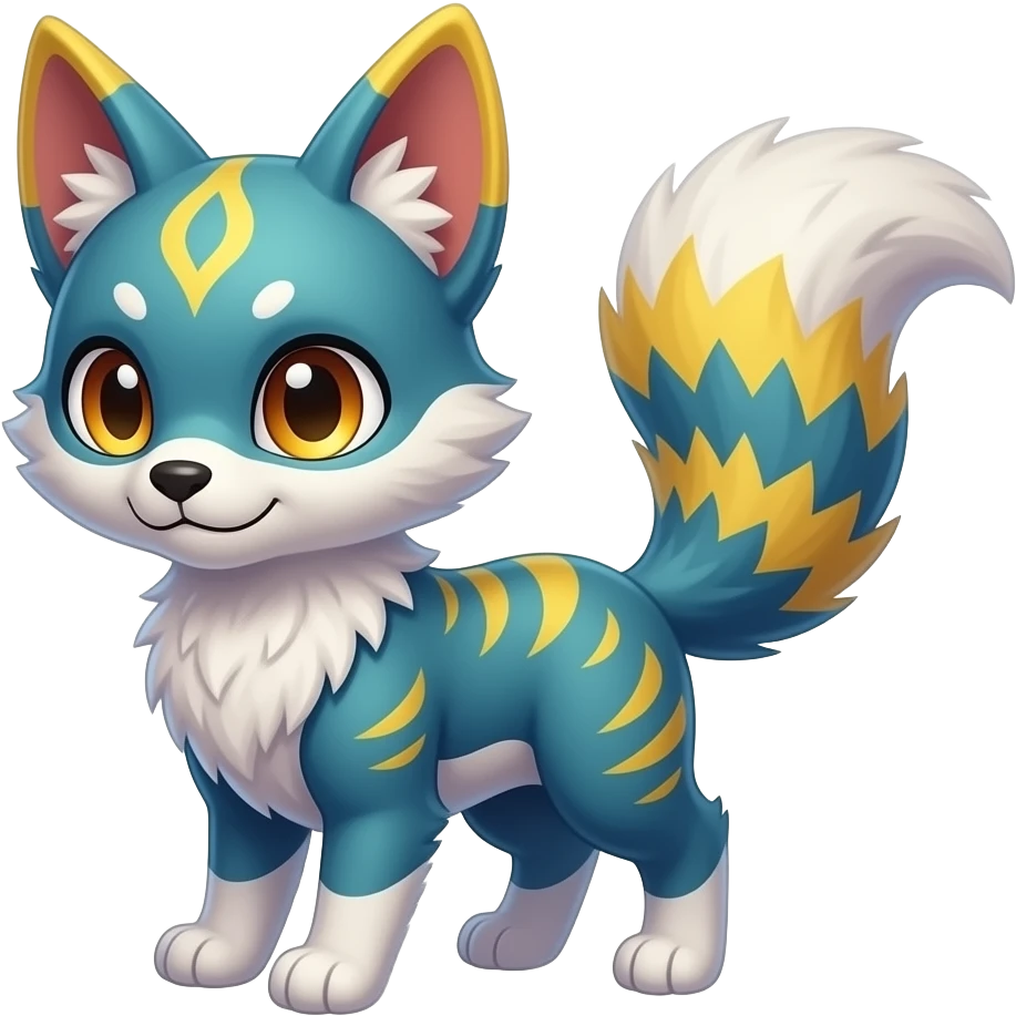 Cool randomly-colored chibi furry anthropomorphic fantasy-Vernid-creature by LiLaiRa with a long tufted tail with edgy markings (full body) emoji